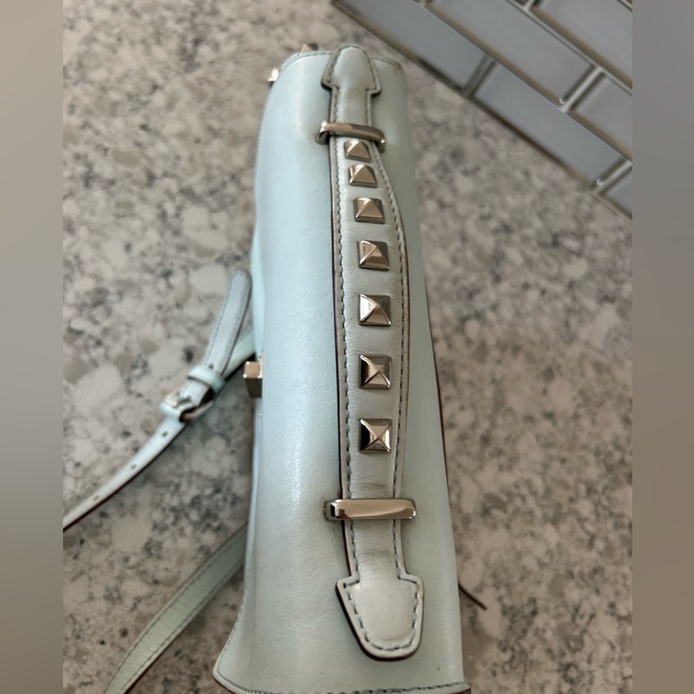 Rebecca Minkoff Pale Mint Leather Crossbody Bag with Studded Strap Top Handle - Picture 3 of 13